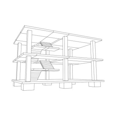 İnşaat kablosu çerçevesi altında bina