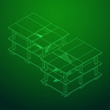 İnşaat kablosu çerçevesi altında bina