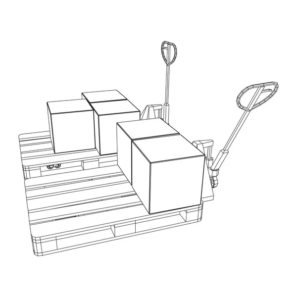 Elevador de paletes de mão. Empilhadeira manual. —  Vetores de Stock