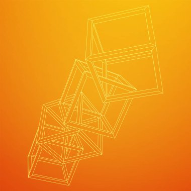 Blockchain küp zinciri. Büyük veri akışı bilgisinin karesi. Kablo çerçevesi düşük poli ağ vektör çizimi.