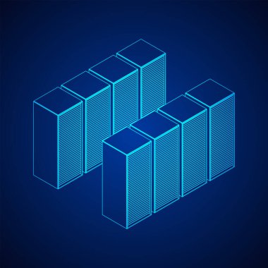 Veri merkezi depolama nesnesi. Donanım ekipmanları telekomünikasyon sunucusu. Bilgisayar veritabanı kulesi. İnternet endüstrisi kümesi. Kablo çerçevesi düşük poli örgü 3d görüntüleme