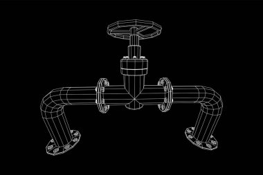 Petrol boru hattı ve kapakçık işi konsepti. Mali ekonomi çokgen petrol üretimi. Petrol yakıtları endüstrisi ulaşım hattı. Kablo çerçevesi düşük poli ağ vektör çizimi.