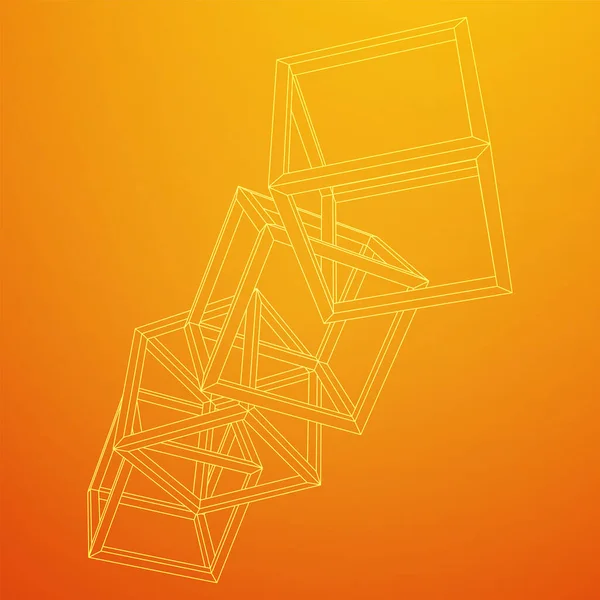 Blockchain küp zinciri. Büyük veri akışı bilgisinin karesi. Kablo çerçevesi düşük poli ağ vektör çizimi.