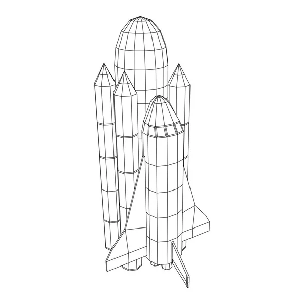 Space Ship Shuttle Wireframe Low Poly Mesh Vector Illustration — Stock Vector