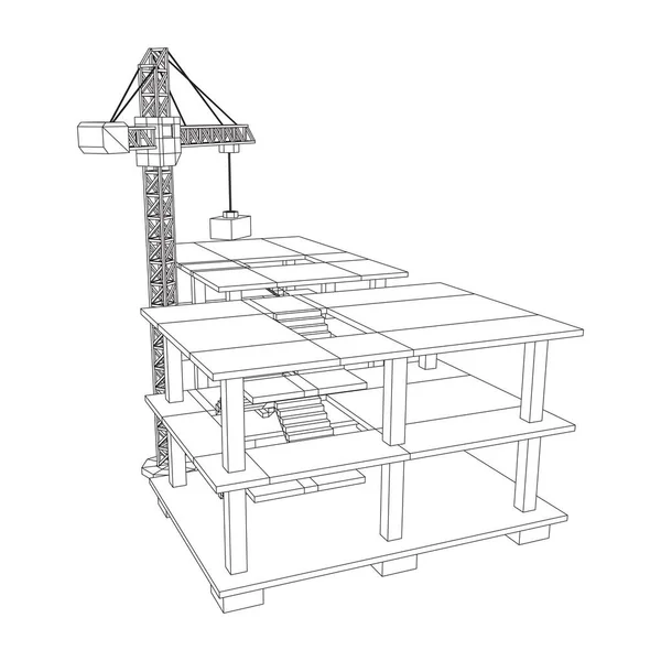 Bâtiment en construction avec charpente métallique — Image vectorielle