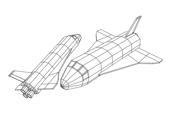 Ruimteschip shuttle. Wireframe laag poly. — Stockvector