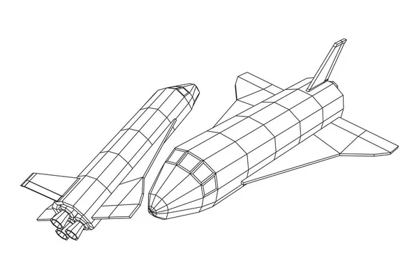 Nave espacial. Wireframe baixo poli . — Vetor de Stock