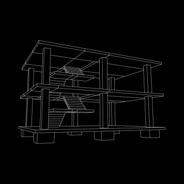 İnşaat kablosu çerçevesi altında bina