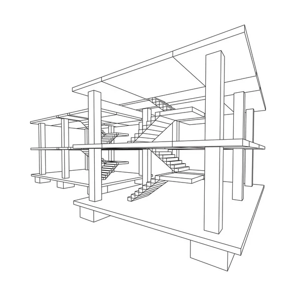 Gebäude im Bau Drahtgestell — Stockvektor