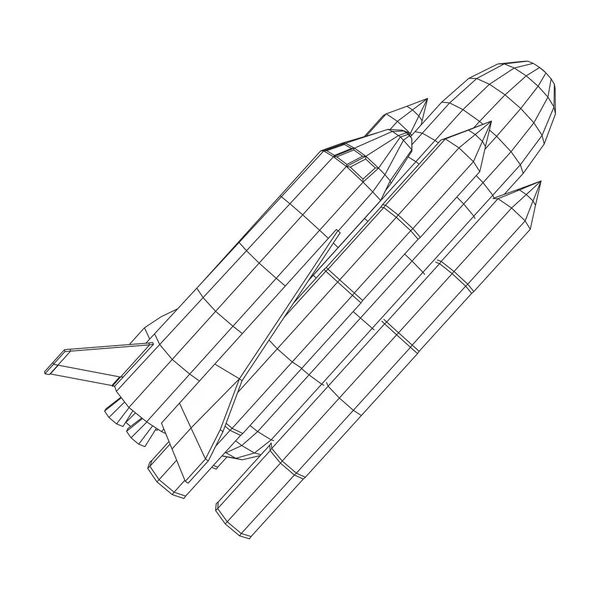 Space ship shuttle. Wireframe low poly. — Stock Vector