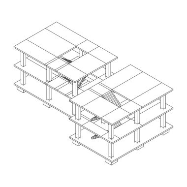 İnşaat kablosu çerçevesi altında bina