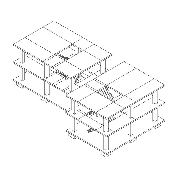 Byggnad under uppförande wireframe — Stock vektor