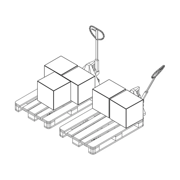 Levantamiento de paletas manual. Montacargas manual. — Archivo Imágenes Vectoriales