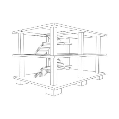 İnşaat kablosu çerçevesi altında bina