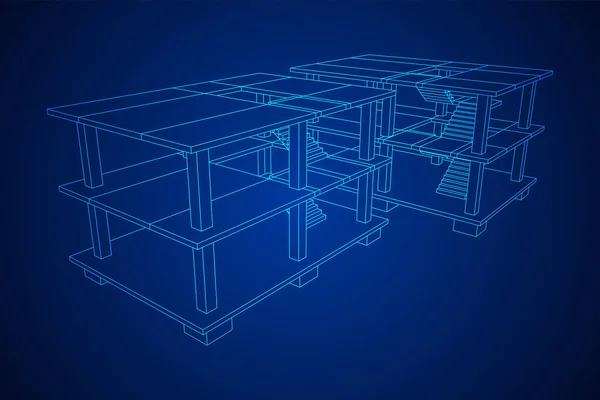 Edificio in costruzione wireframe — Vettoriale Stock