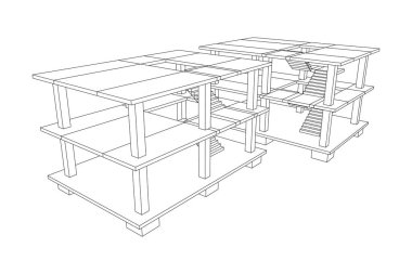 İnşaat kablosu çerçevesi altında bina