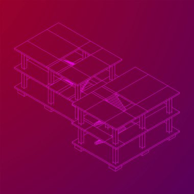 İnşaat kablosu çerçevesi altında bina