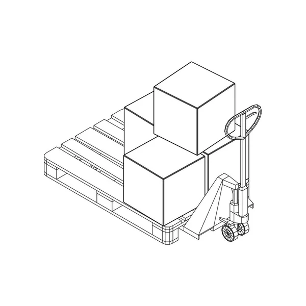 Levantamiento de paletas manual. Montacargas manual. — Archivo Imágenes Vectoriales