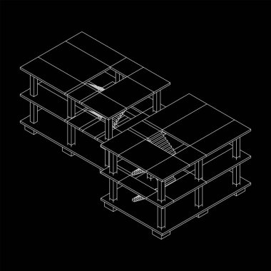 İnşaat kablosu çerçevesi altında bina