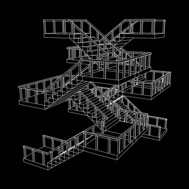 Kablo çerçeve merdivenler, merdiven merdivenleri ve parmaklıklar.