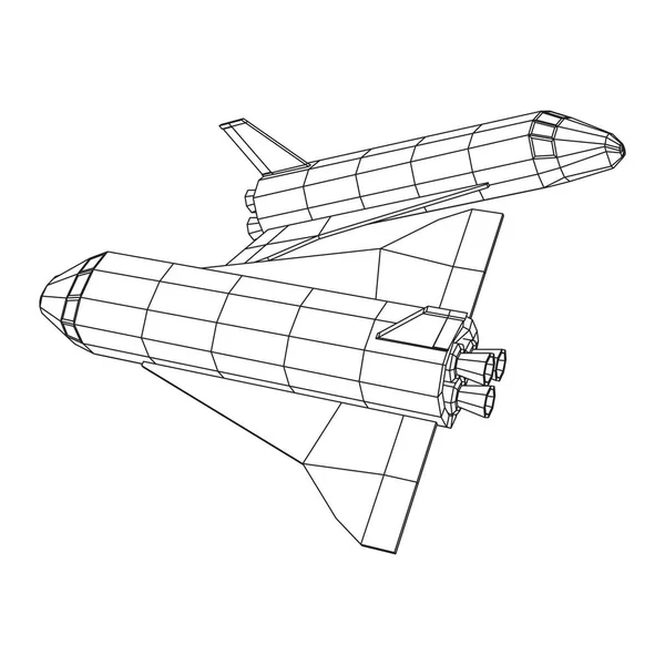 Space ship shuttle. Wireframe low poly. — Stock Vector