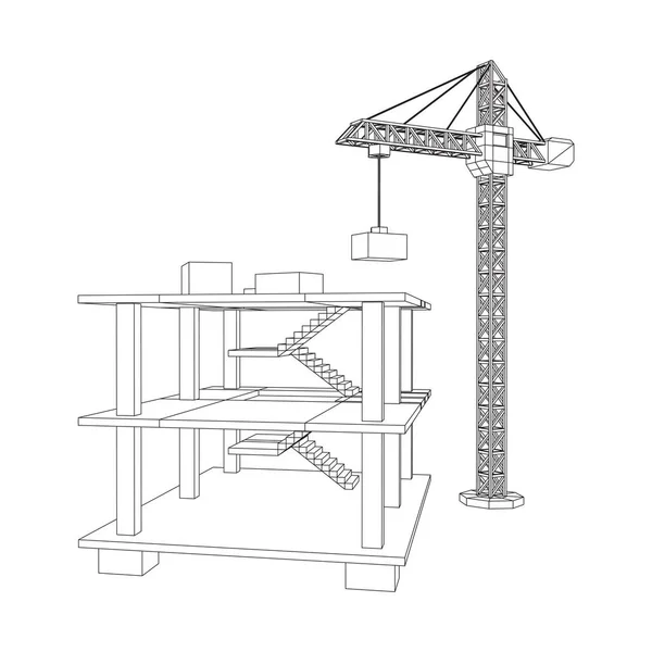 Строительство здания с крановой проволокой — стоковый вектор