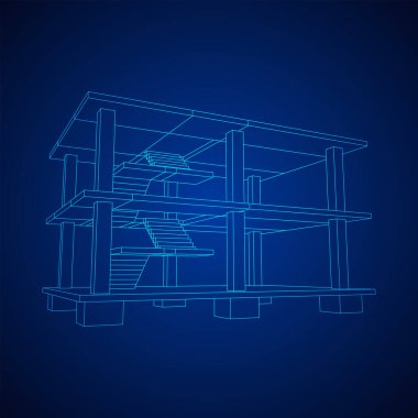 İnşaat kablosu çerçevesi altında bina