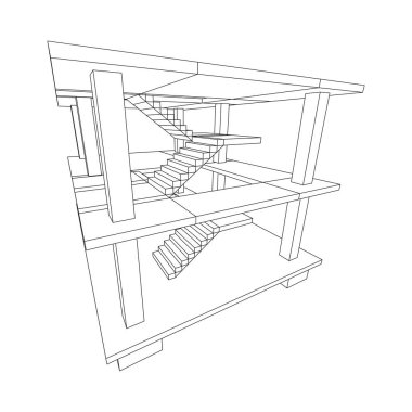 İnşaat kablosu çerçevesi altında bina