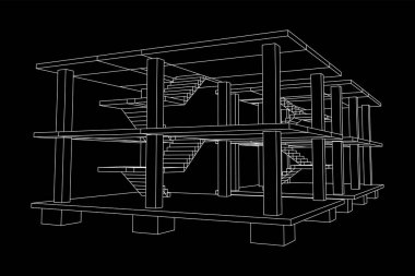 İnşaat kablosu çerçevesi altında bina