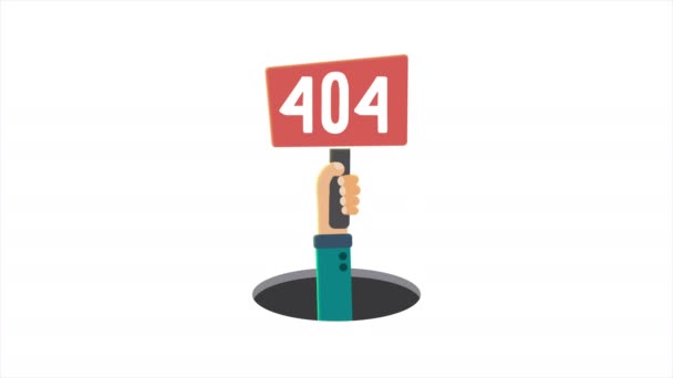 Ludzkie podniesienie ręki z otworu i pokazać płytkę z wiadomością 404 — Wideo stockowe