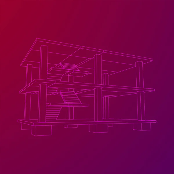 工事用ワイヤーフレーム下の建物 — ストックベクタ