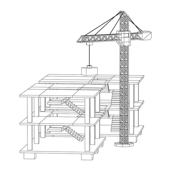 Bâtiment en construction avec charpente métallique — Image vectorielle