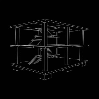 İnşaat kablosu çerçevesi altında bina