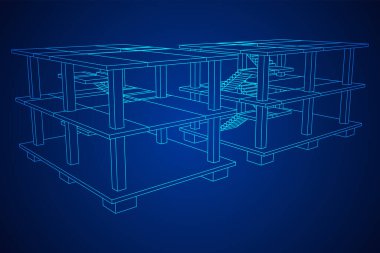İnşaat kablosu çerçevesi altında bina