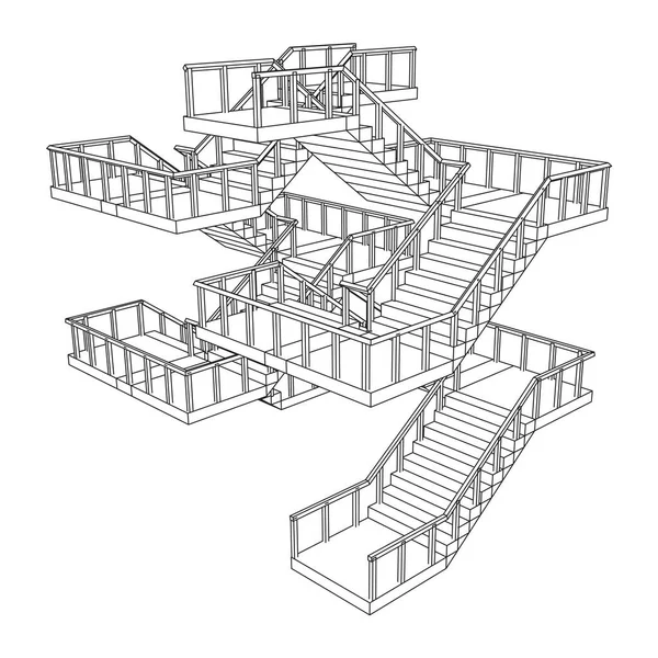 Escaliers en fil métallique, escaliers intérieurs marches avec rampe — Image vectorielle