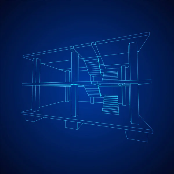 Bâtiment en construction wireframe — Image vectorielle