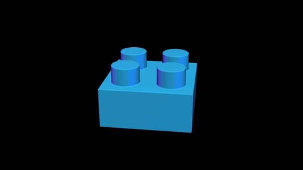 Constructor azul bloque de plástico 3d rotar . — Vídeo de stock