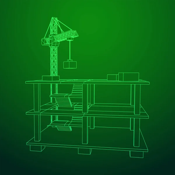 Budynek w budowie z ramą z żurawia — Wektor stockowy