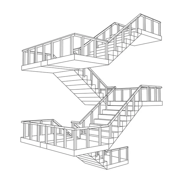 Drátěné schody, vnitřní schodiště se zábradlím — Stockový vektor