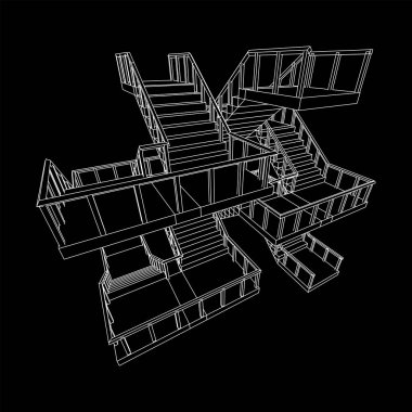 Kablo çerçeve merdivenler, merdiven merdivenleri ve parmaklıklar.