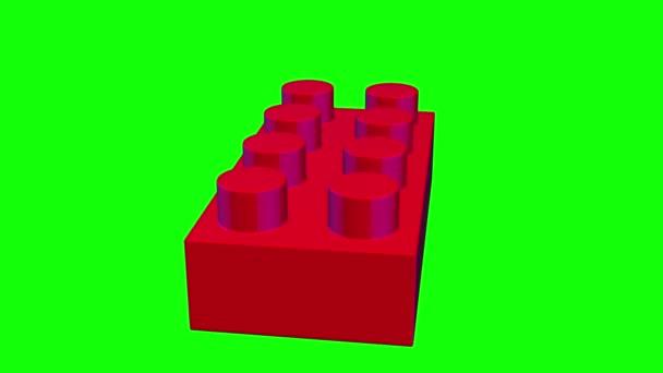 Construtor bloco de plástico vermelho 3d girar . — Vídeo de Stock