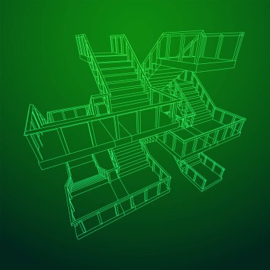 Kablo çerçeve merdivenler, merdiven merdivenleri ve parmaklıklar.