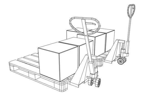 Levantamiento de paletas manual. Montacargas manual. — Archivo Imágenes Vectoriales