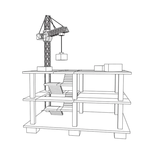 Budynek w budowie z ramą z żurawia — Wektor stockowy