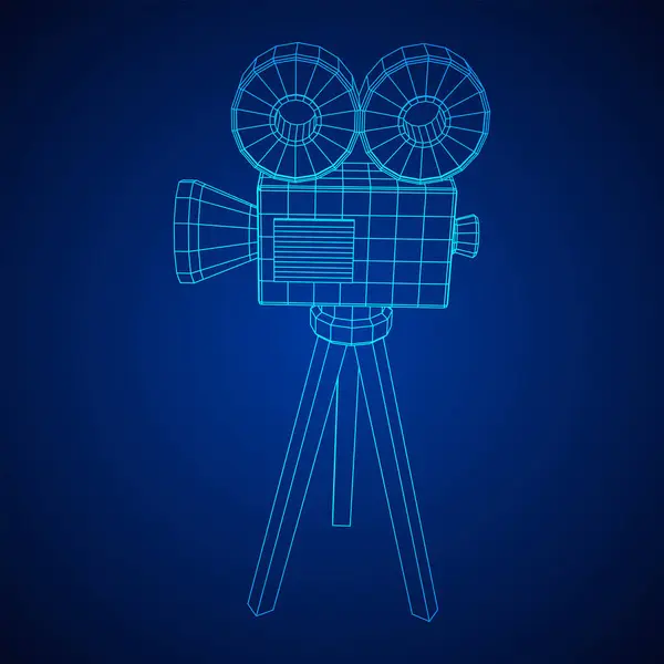 Proyector de cámara poligonal. Hora del cine. Mostrar concepto de festival de cine. — Archivo Imágenes Vectoriales