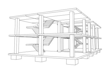 İnşaat kablosu çerçevesi altında bina