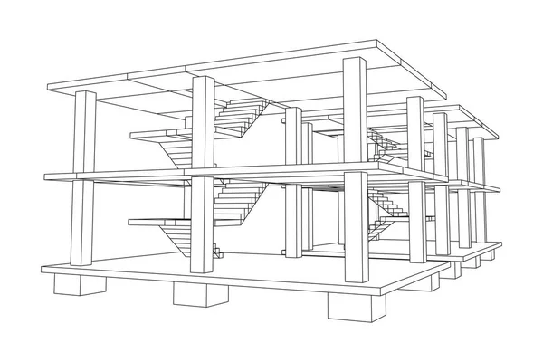 Byggnad under uppförande wireframe — Stock vektor