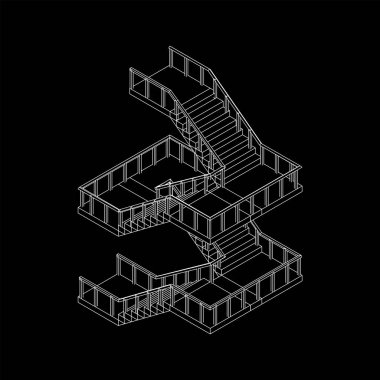 Kablo çerçeve merdivenler, merdiven merdivenleri ve parmaklıklar.