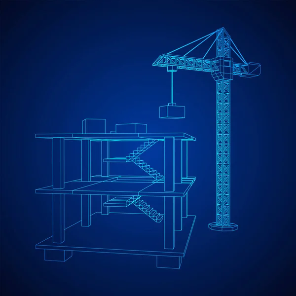 Construção em construção com armação de guindaste —  Vetores de Stock