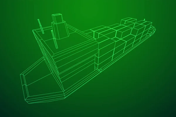 Schweres Trockenfrachtschiff Eines Massengutfrachters Mit Frachtcontainern Illustration Eines Drahtgittervektors Mit — Stockvektor